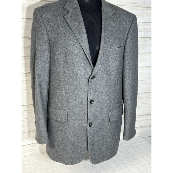 Oscar De La Renta WOOL CASHMERE 3 Button Gray Jacket Sport Coat Blazer Size 42L